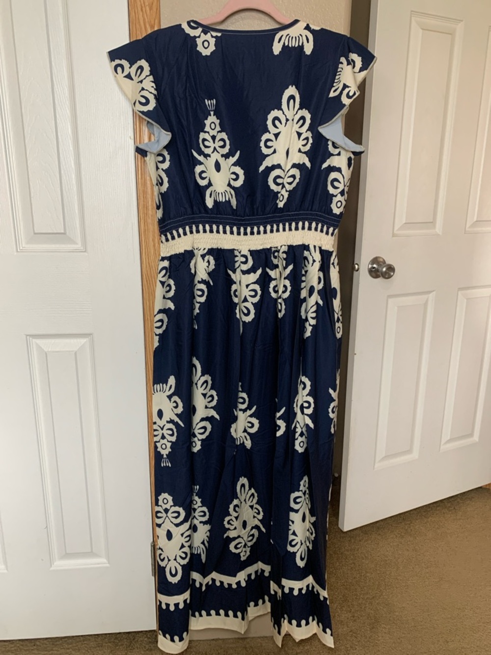 BOHO Style Navy Blue & Cream Maxi Dress - Picture 6 of 6
